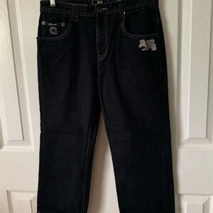 AKDMKS Men's Black Straight Jeans with Embroidered Back Pockets Size 20